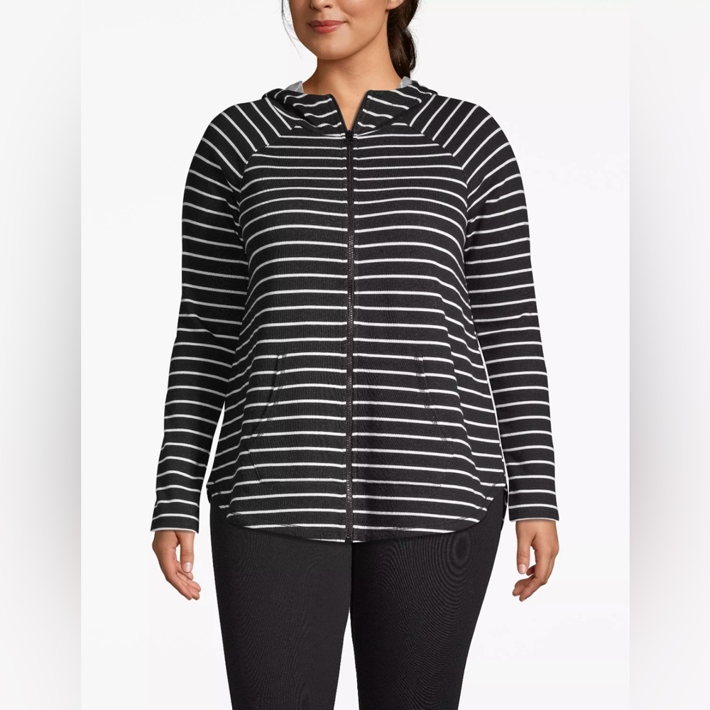 Lane Bryant 
LIVI Full-Zip Active Hoodie
Size: 14/16
Color: Black White Stripe